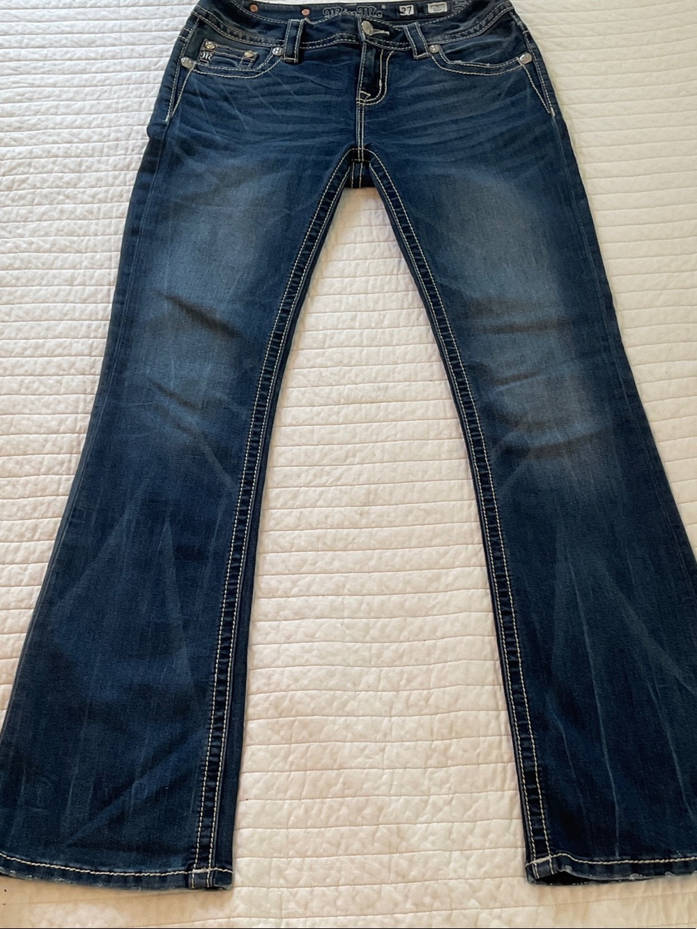 Miss Me Signature Boot Dark Blue Jeans Size 27 Rhinestone Angel Wing Pockets